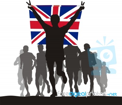 Winner Of The Athletics Competition With The United Kingdom Flag… Stock Image