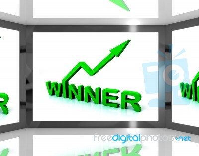 Winner On Screen Shows Victory Stock Image