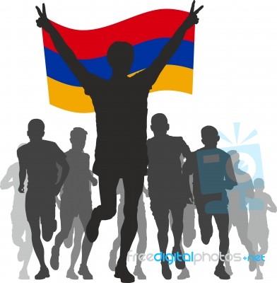 Winner With The Armenia Flag At The Finish Stock Image