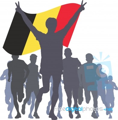 Winner With The Belgium Flag At The Finish Stock Image