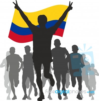 Winner With The Colombia Flag At The Finish Stock Image