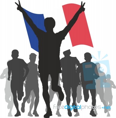 Winner With The France Flag At The Finish Stock Image