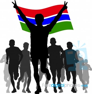 Winner With The Gambia Flag At The Finish Stock Image