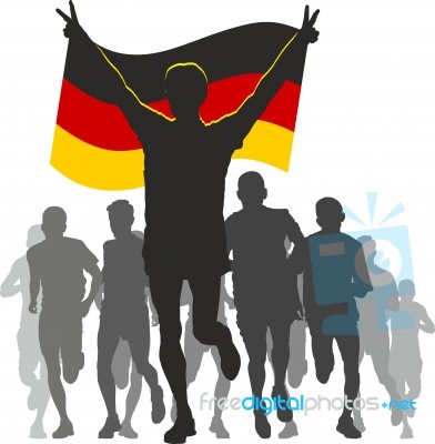 Winner With The Germany Flag At The Finish Stock Image