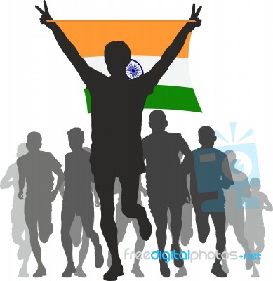 Winner With The India Flag At The Finish Stock Image