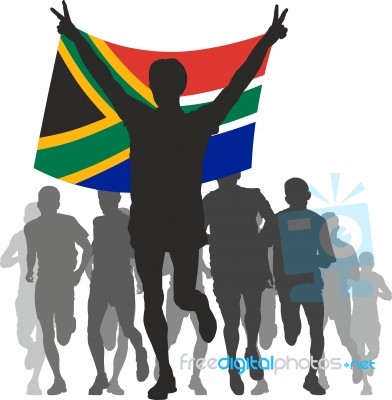 Winner With The South Africa Flag At The Finish Stock Image