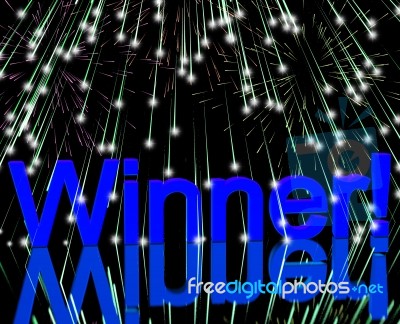 Winner Word With Fireworks Stock Image