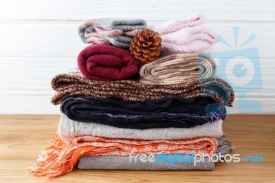 Winter Clothing Stack Stock Photo