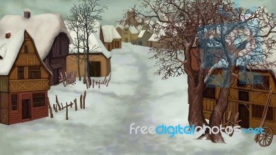 Winter Landscape Of Old Dutch Village Stock Image