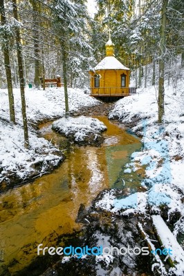 Winter Landscape With Small River Stock Photo