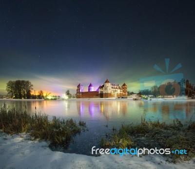 Winter Night Near The Castle Stock Photo