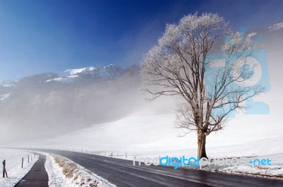 Winter Road In The Mountains Stock Photo