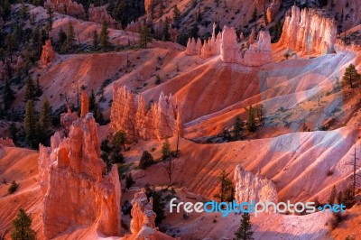 Winter Sunrise Lighting Up Bryce Canyon Stock Photo