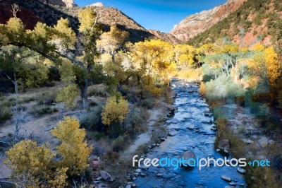 Winter Sunshine Along The Virgin River Valley Stock Photo