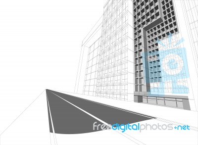 Wireframe Building Cityscape Stock Image