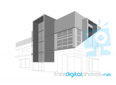 Wireframe Modern Home Style Stock Image