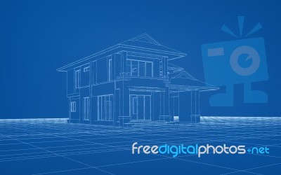 Wireframe Of House Stock Image