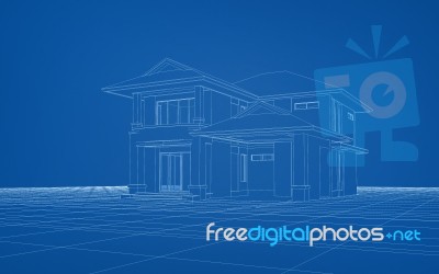 Wireframe Of House Stock Image