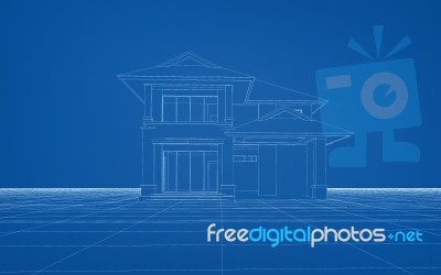 Wireframe Of House Stock Image