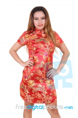 Woman And Chinese Dress Stock Photo