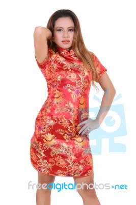 Woman And Chinese Dress Stock Photo