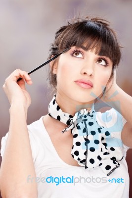 Woman And Cosmetic Make Up Stock Photo