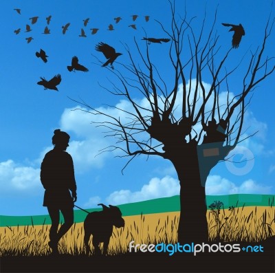 Woman And Dog In The Country Stock Image