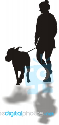 Woman And Dog Walking Stock Image