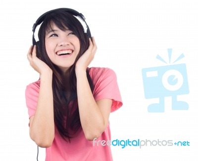 Woman  And Headphone Stock Photo