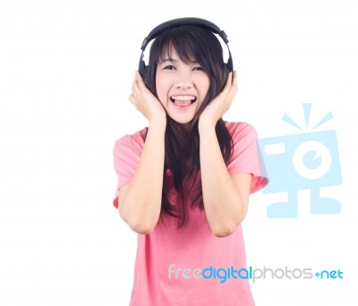 Woman  And Headphone Stock Photo