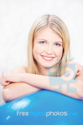 Woman Behid Pilate Ball Stock Photo