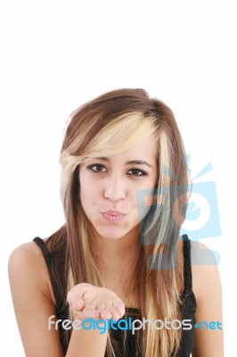 Woman Blowing Kiss Stock Photo