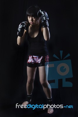 Woman Boxer In Action Stock Photo