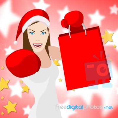 Woman Christmas Shopping Means Retail Sales And Lady Stock Image