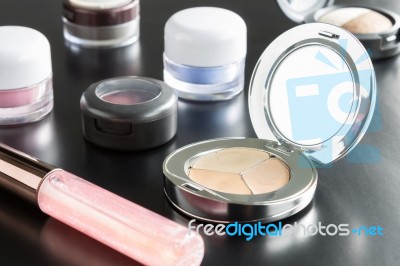 Woman Cosmetic Foundation And Eyeshadow Stock Photo