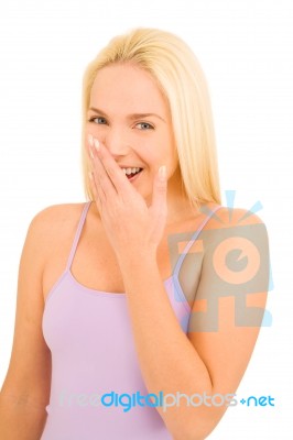 Woman Covers Mouth With Hand Stock Photo