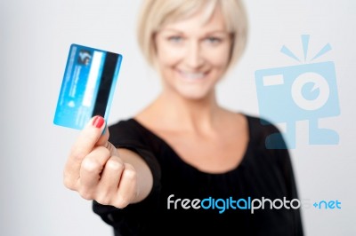 Woman Displaying Her Credit Card Stock Photo