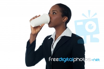 Woman Drinking Beverage Stock Photo