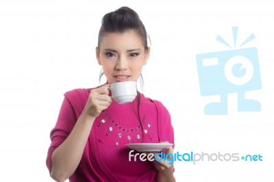 Woman Drinking Coffee Stock Photo