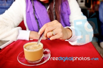 Woman Drinking Coffee Stock Photo