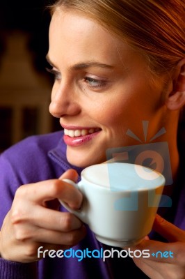 Woman Drinking Coffee Stock Photo