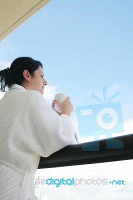 Woman Drinking Coffee Stock Photo