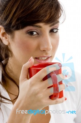 Woman Drinking Coffee Stock Photo