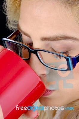 Woman Drinking Coffee Stock Photo