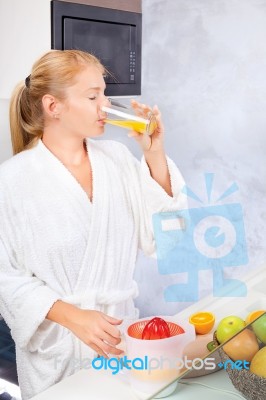 Woman Drinking Fresh Juice Stock Photo