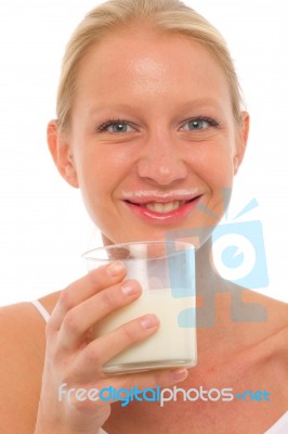 Woman Drinking Milk Stock Photo