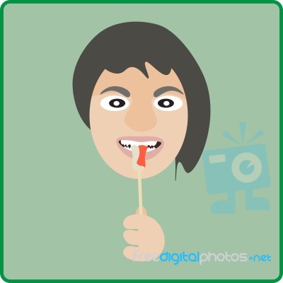 Woman Eat Imitation Crab Stick Stock Image