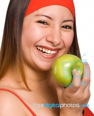 Woman Eating Apple Stock Photo