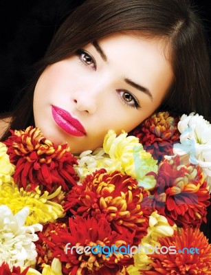 Woman Face With Flowers Stock Photo