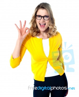 Woman Gesturing Excellence Stock Photo